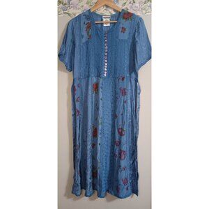 Marisol 12 Blue Floral Embroidered Boho Beach Cottage Travel Midi Cruise Dress